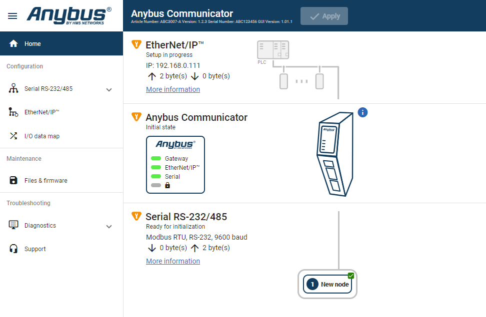 The Communicator built-in web interface Home page