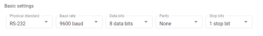 Serial RS232/485, Basic settings