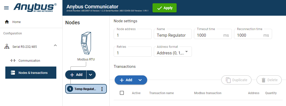 Add the Temperature Regulator node