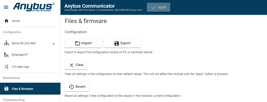 Files & firmware page