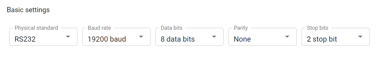 Serial RS232/485, Basic settings