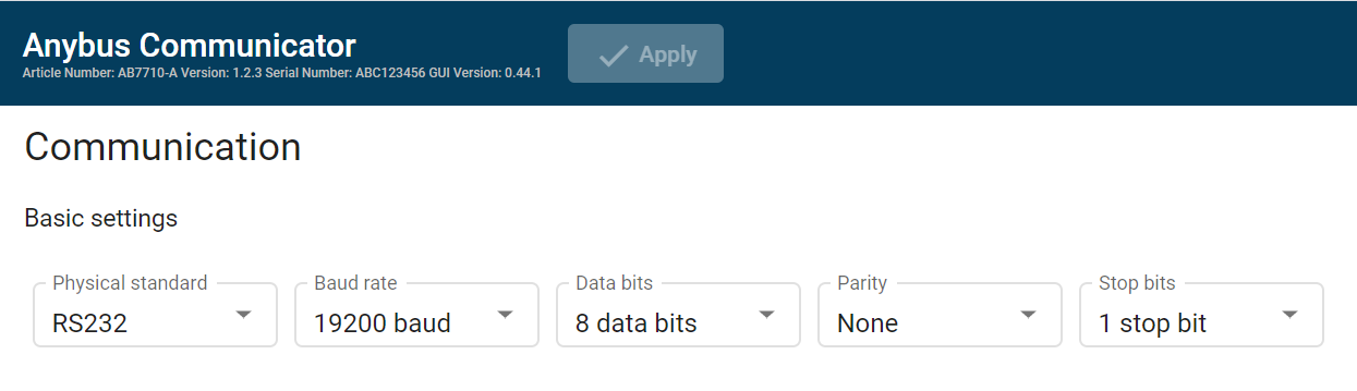 Communication, Basic settings