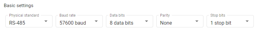Serial RS232/485, Basic settings