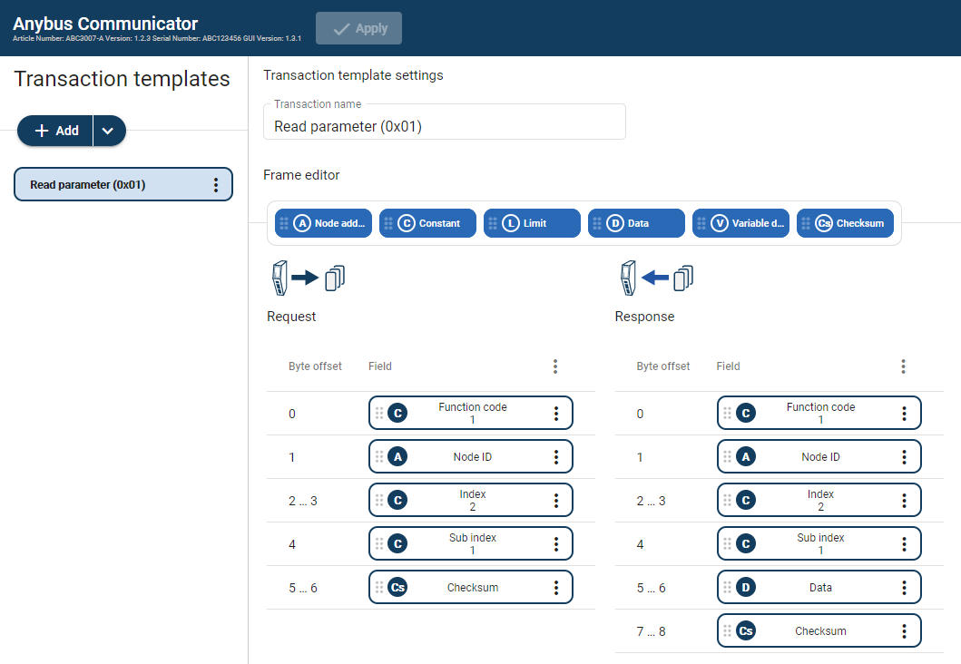 Frame editor, Request and Response