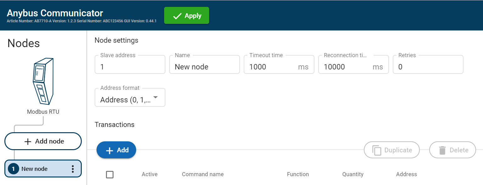 Nodes page, Node settings