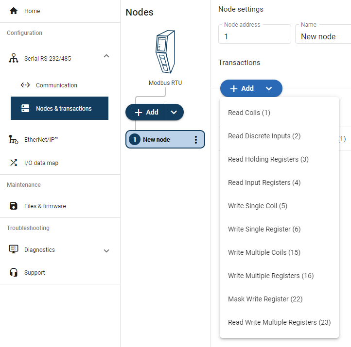 Add Modbus RTU transactions