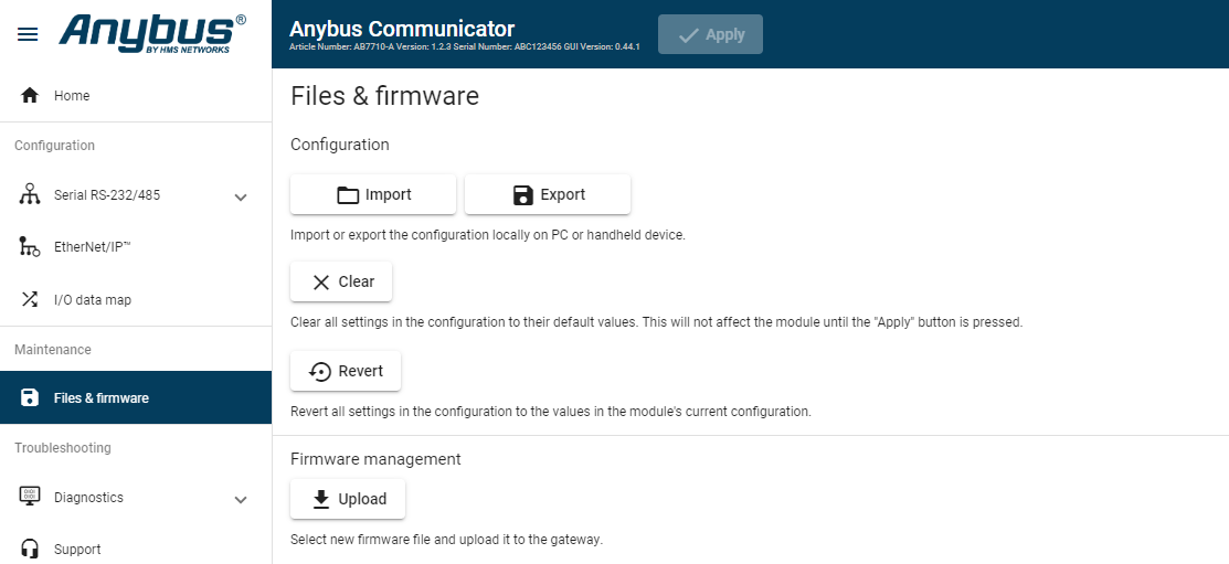 Files & firmware page