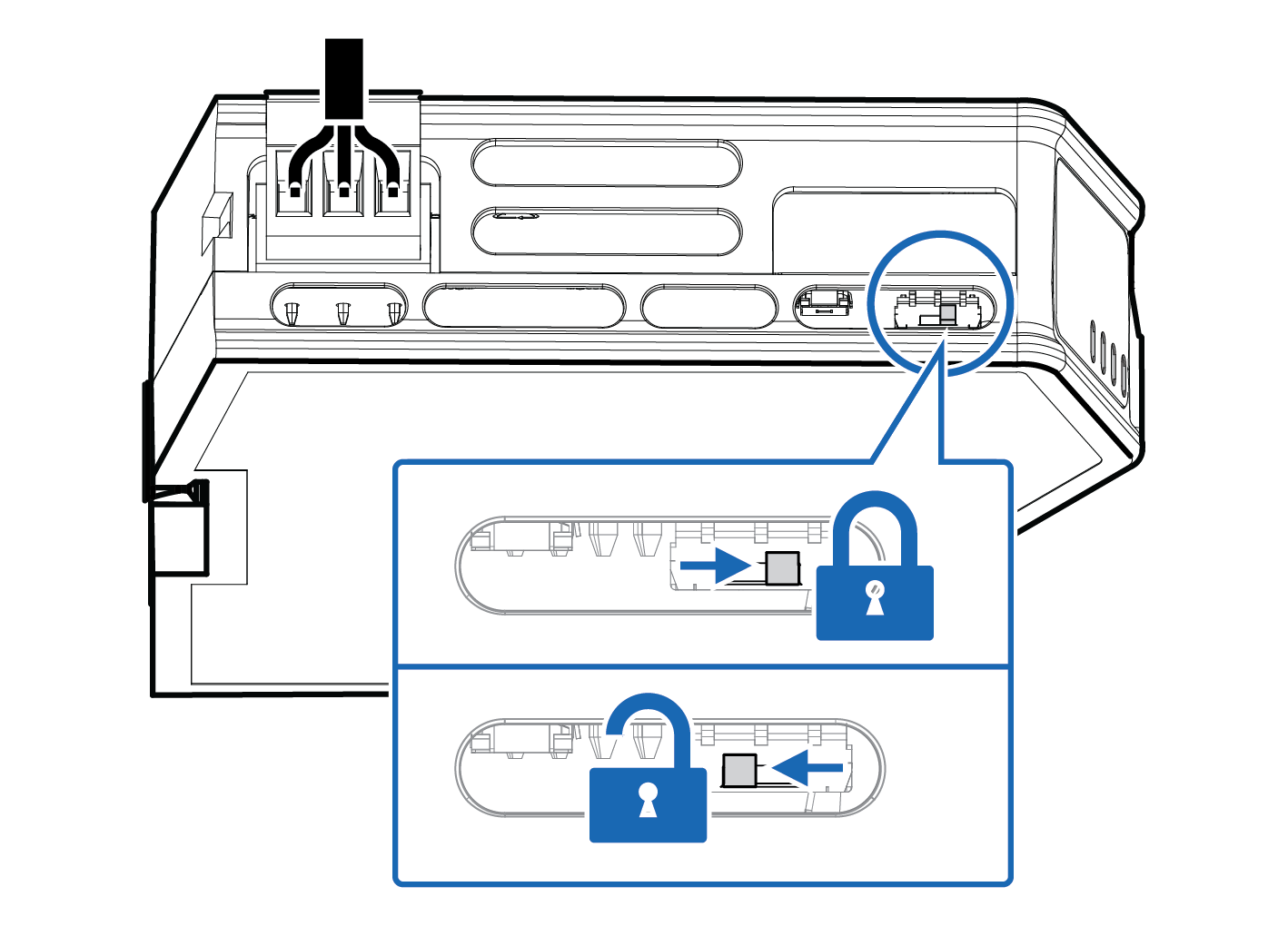 Security switch in locked and unlocked position