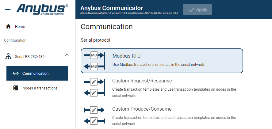 Communication, Serial protocol