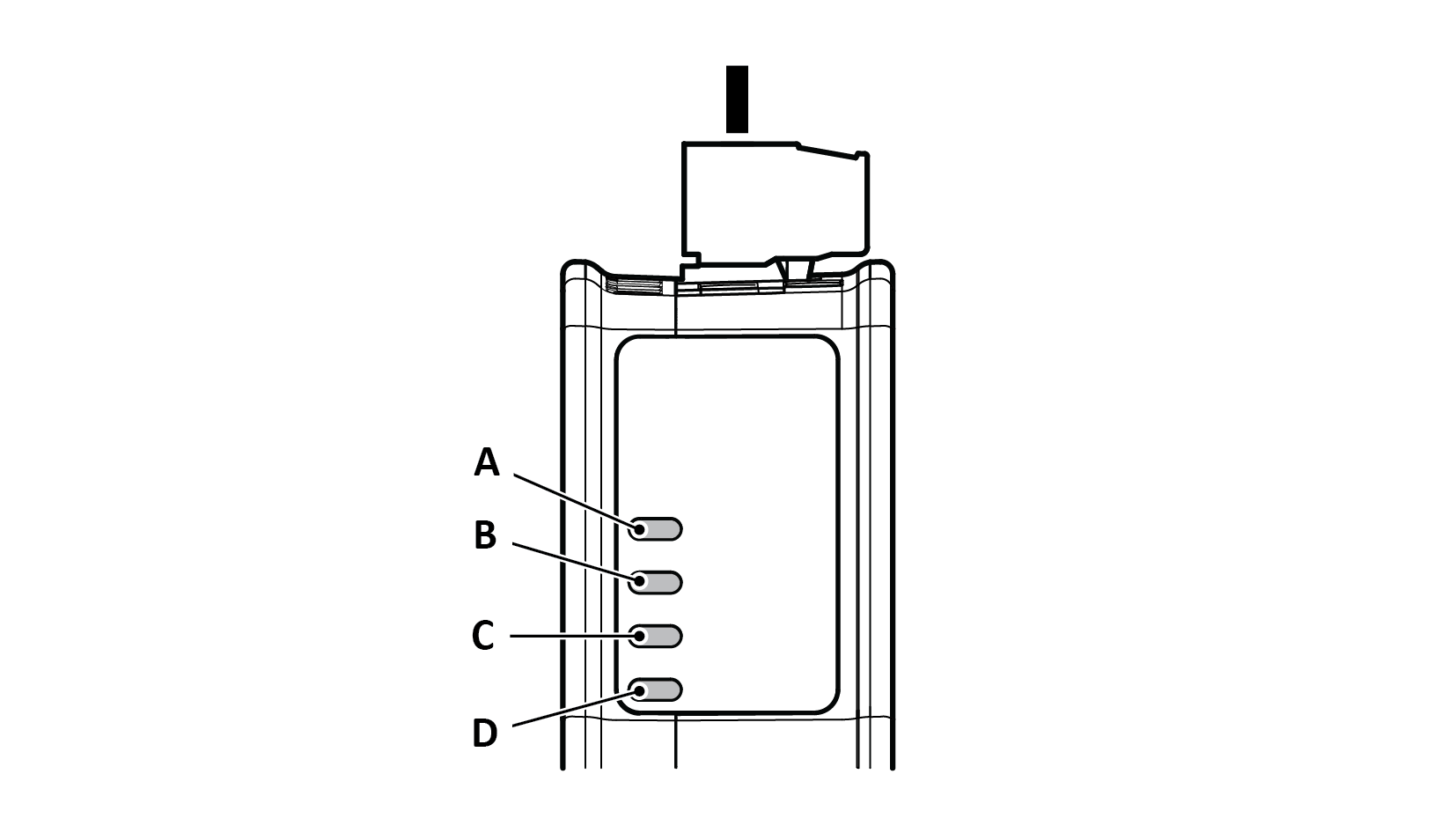 Communicator status (A), High level Network/Client (B), Subnetwork 2 (C) and (D) Security Switch