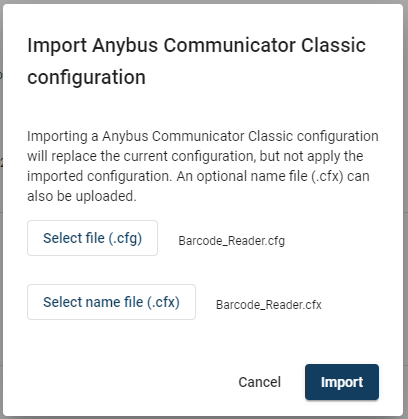 Example, selected .cfg and .cfx files