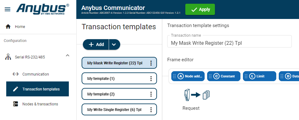 Transaction templates page