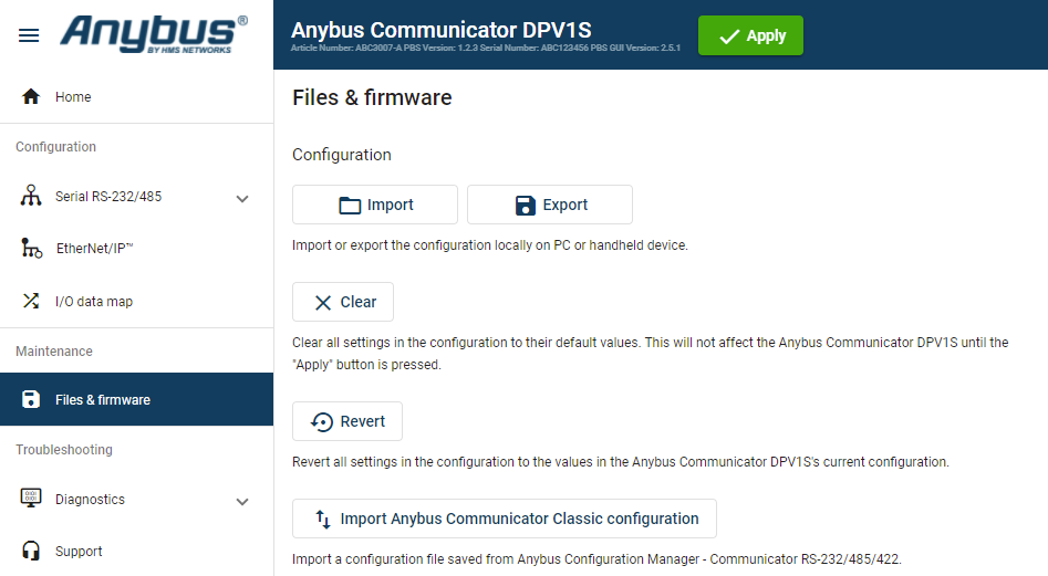 Files & firmware page