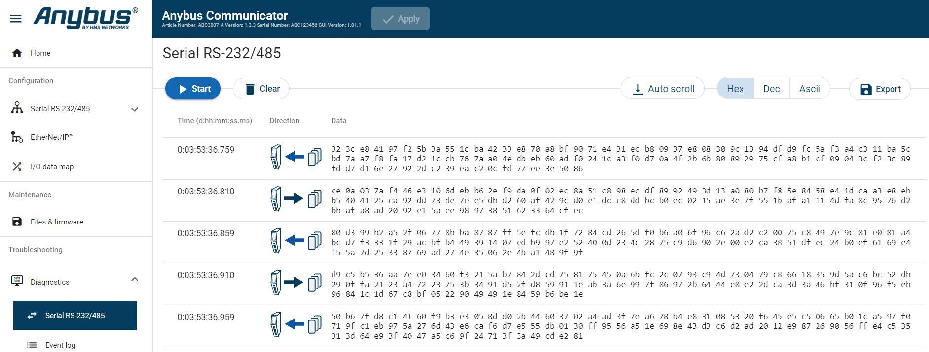 Serial RS-232/485 page
